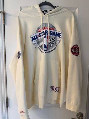 Mitchell & Ness Cream Hoodie with Blue & Red All-Star Graphics
